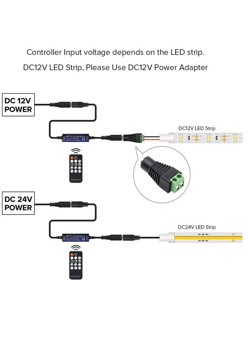DC 5-24 V Mini RF Dimmer Controller with 14 Keys, Compatible with FCOB 3014, 5630, 5730, 3528 LED Strips, Wireless LED Dimmer Switch for Single Color, Brightness and Mode Effects - Image 2